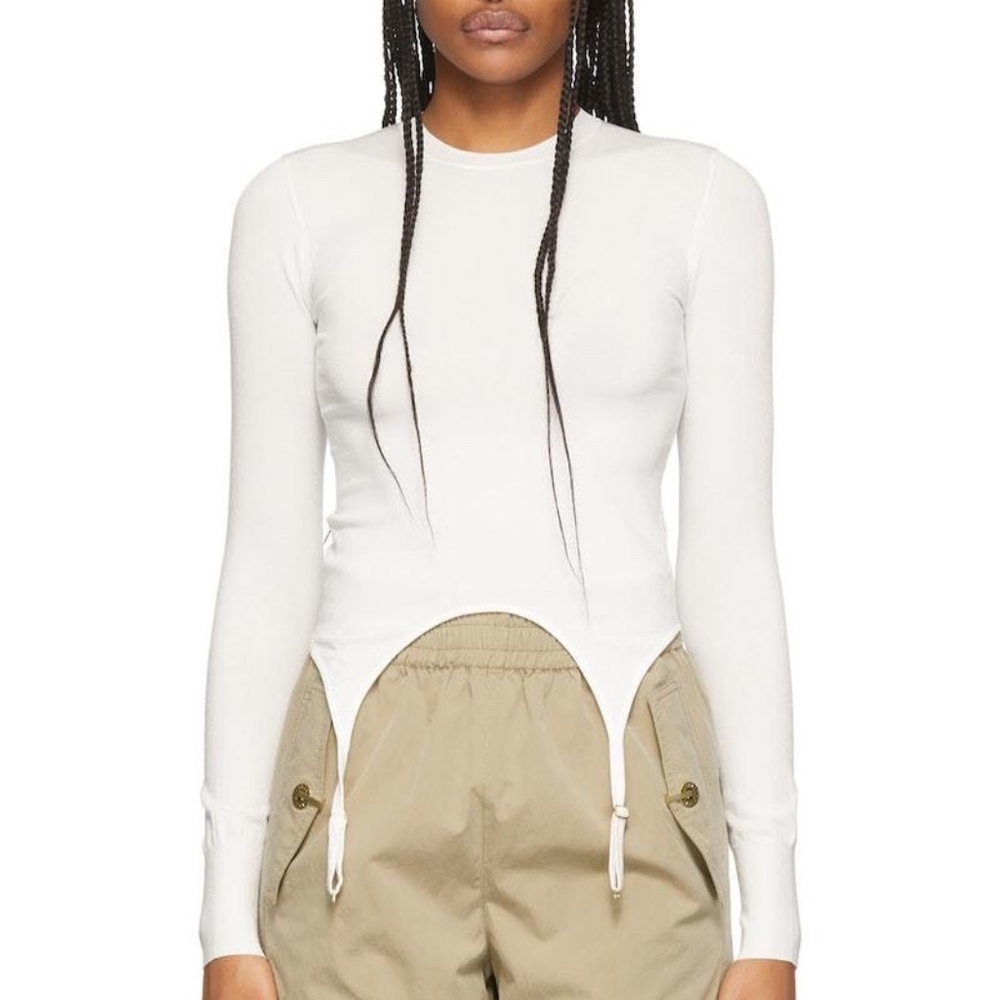 Dion Lee White Viscose Garter Long Sleeve T-Shirt Top NWOT
